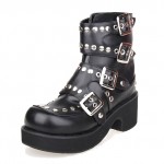 Black Metal Studs Lolita Platforms Punk Rock Chunky Heels Boots Creepers Shoes